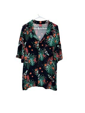 Coca Cola Short Sleeve Button Front Camp Shirt Large Black Coke Hawaiian